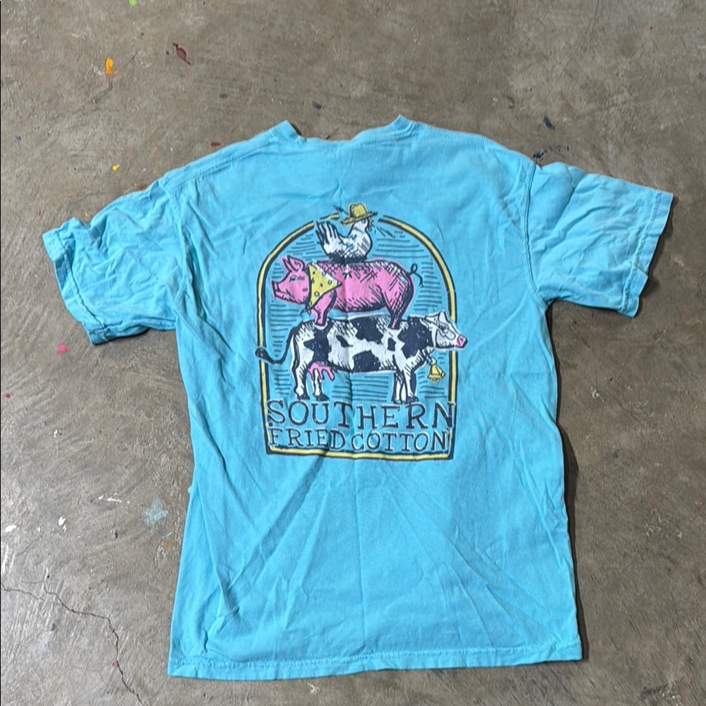 Southern Fried Cotton Womens Blue Graphic T-Shirt